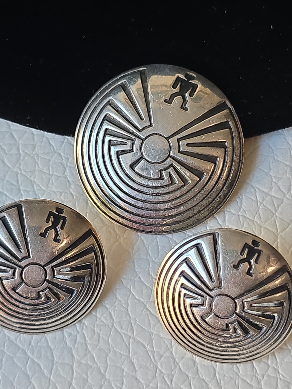 Sterling Silver Vintage Native American “Hopi Man In The Maze” Earrings Pin Set